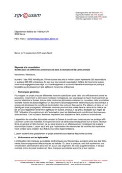  Réponse à la consultation Modification de différentes ordonnances dans le domaine de la santé animale