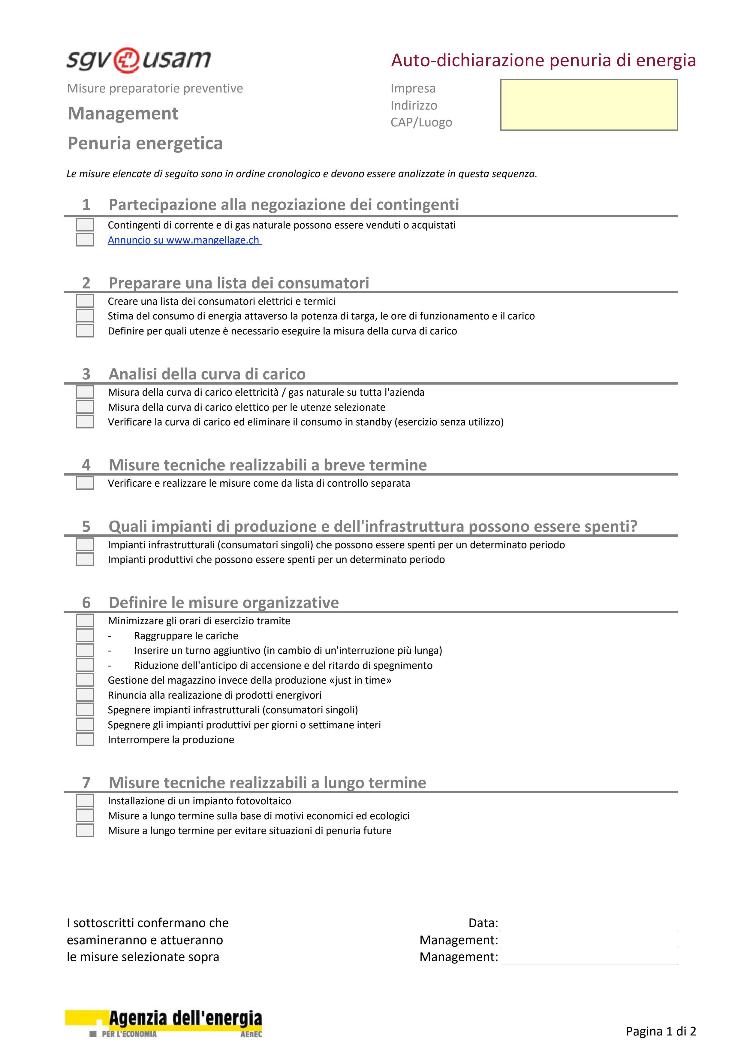  Auto-dichiarazione penuria di energia - Management