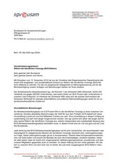  Vernehmlassungsantwort: Reform der beruflichen Vorsorge (BVG-Reform)