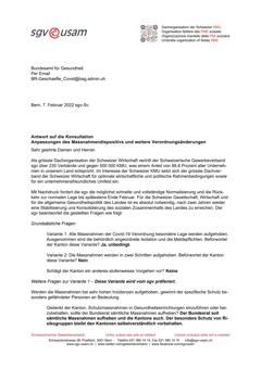  Antwort auf die Konsultation Anpassungen des Massnahmendispositivs und weitere Verordnungsänderungen