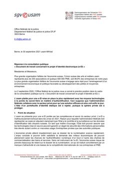  Réponse à la consultation publique «Document de travail concernant le projet d’identité électronique (e-ID)»
