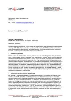  Réponse à la consultation Modification d’ordonnances du domaine vétérinaire