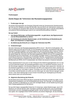  Positionspapier Zweite Etappe der Teilrevision des Raumplanungsgesetzes